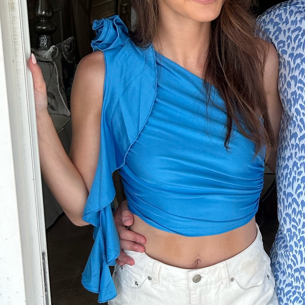 Blue One Shoulder Top - Picture 2 of 3